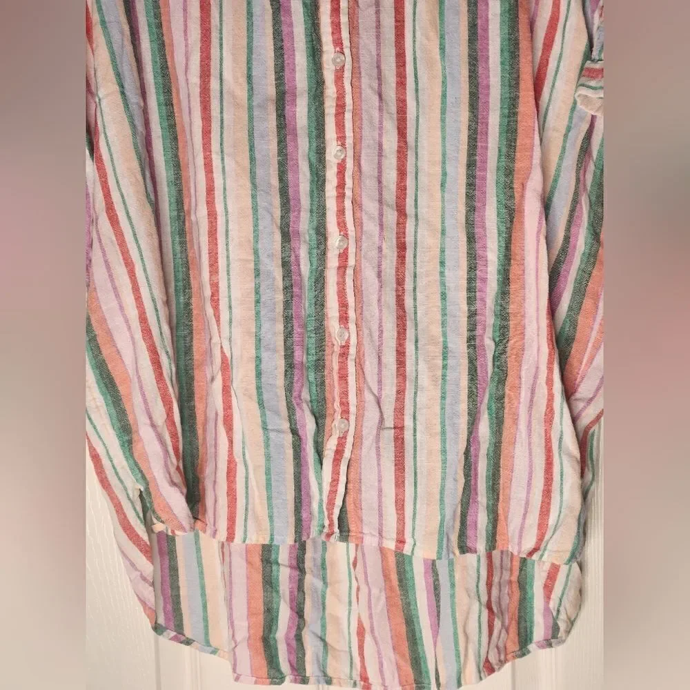 Time and True XL (16-18) Striped RolledShrtslv LINENBlend Buttons Up Women Shirt - Picture 4 of 9